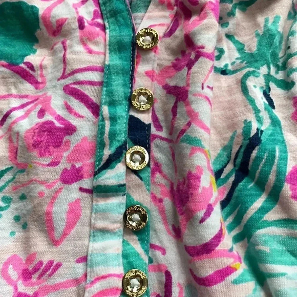 Lilly Pulitzer Via Flora design sleeveless top gold buttons. Pink aqua, size S - Picture 3 of 10